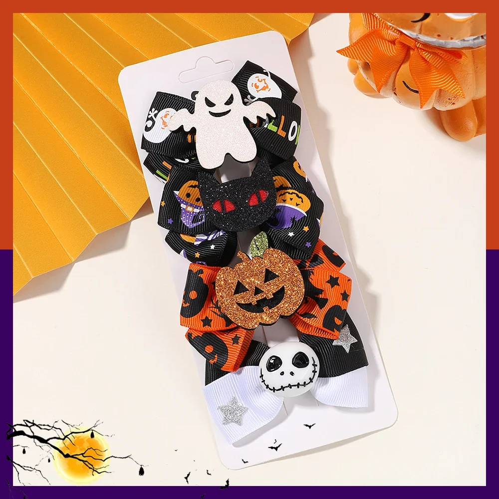 Pinzas para el pelo de Halloween para niñas, horquilla de calabaza, Calavera fantasma, Festival, Fiesta, accesorios divertidos para el cabello, regalo para niños, 4 piezas por juego