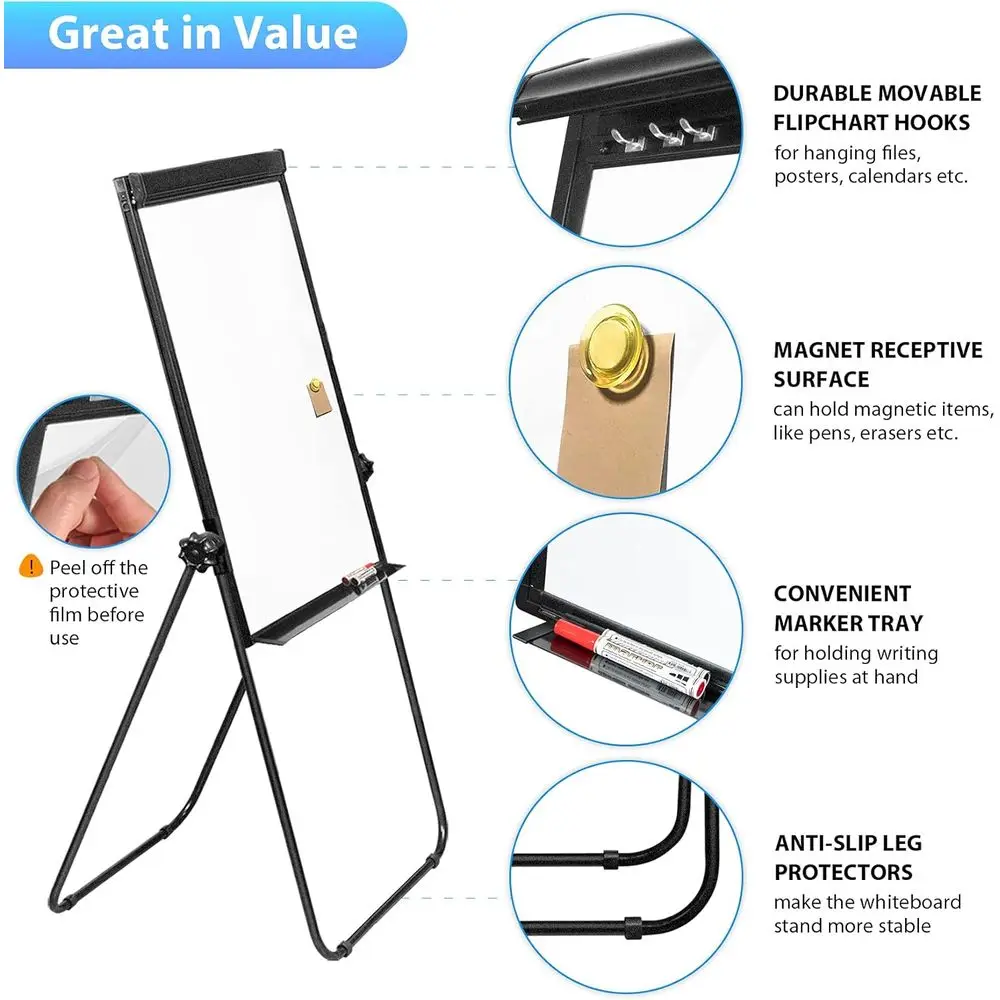 لوح مسح جاف مغناطيسي مزدوج الجوانب، حامل رسم بياني محمول مقاس 40 × 28، مثالي للاستخدام في المكتب في المنزل والفصول الدراسية #4