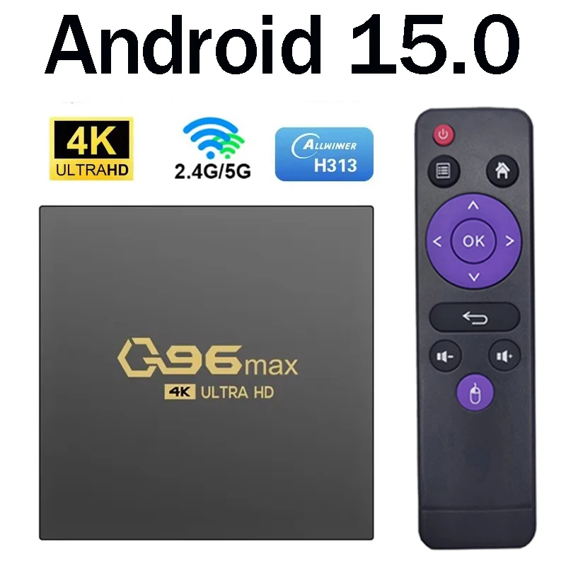 

Q96 Max TV Box Android 15.0 Allwinner H313 Quad Core 8G Support HD 4K H.265 WiFi 5G 4G Smart Media Player Set Top Box IPTV