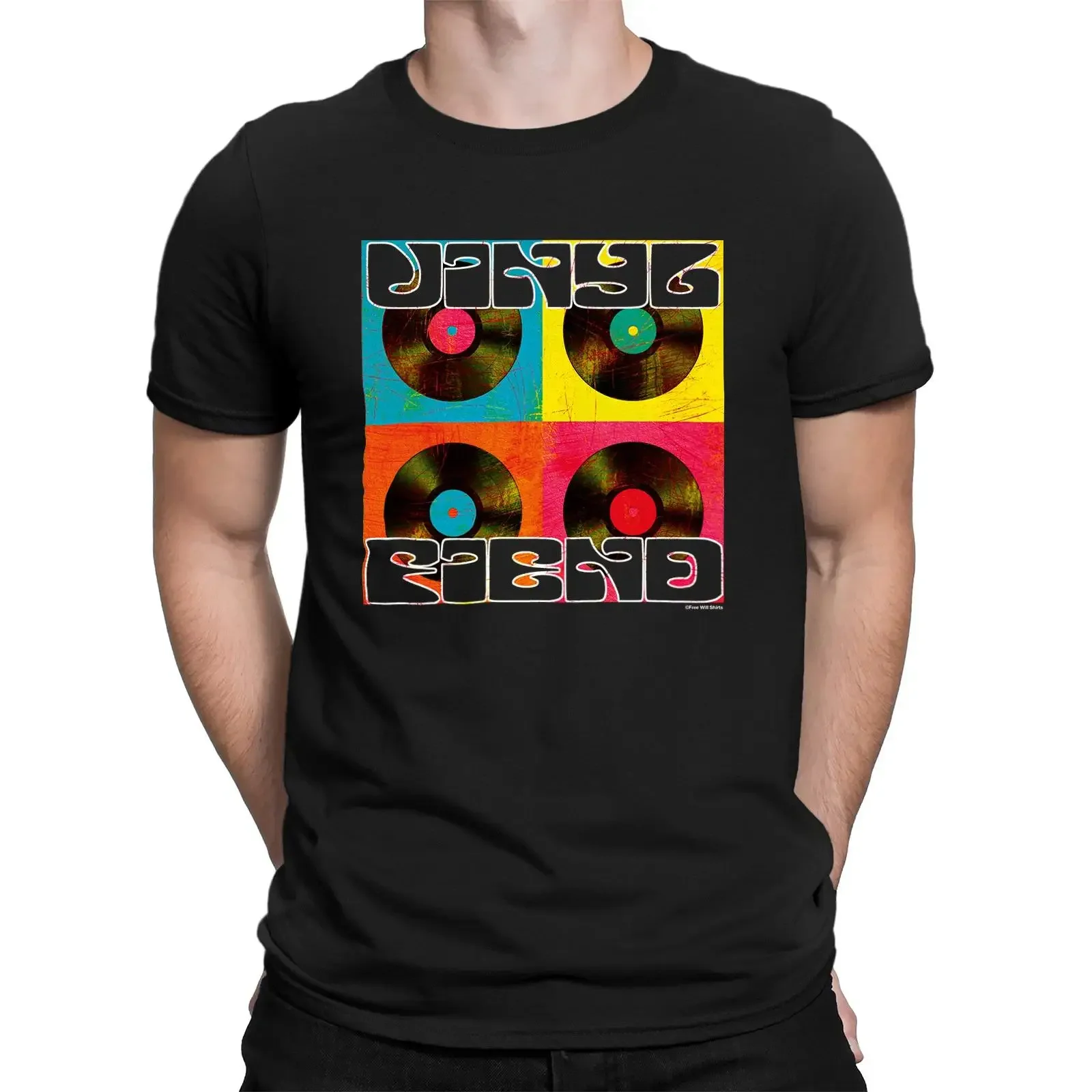 Herren BIO Baumwolle T Shirt VINYL FIEND LP Schallplatte Musik RETRO 7 quot 12 Plattenspieler vintage Washed Breathable
