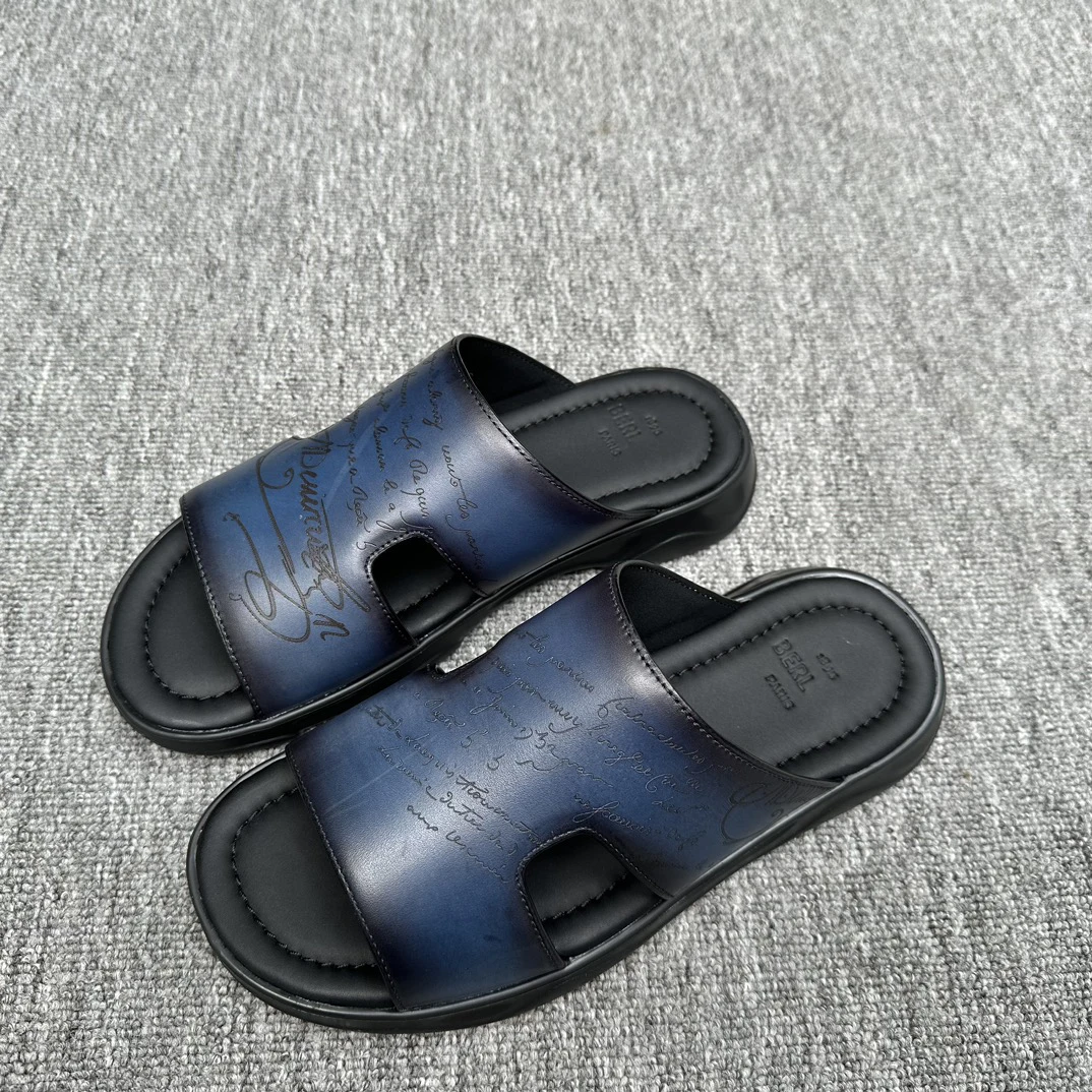 BLLIYOSS Zapatillas de cuero con estampado para hombre, zapatos 1895, nuevos con costuras de piel de becerro, escultura en relieve de alta calidad, insignia en relieve, talla 39-47