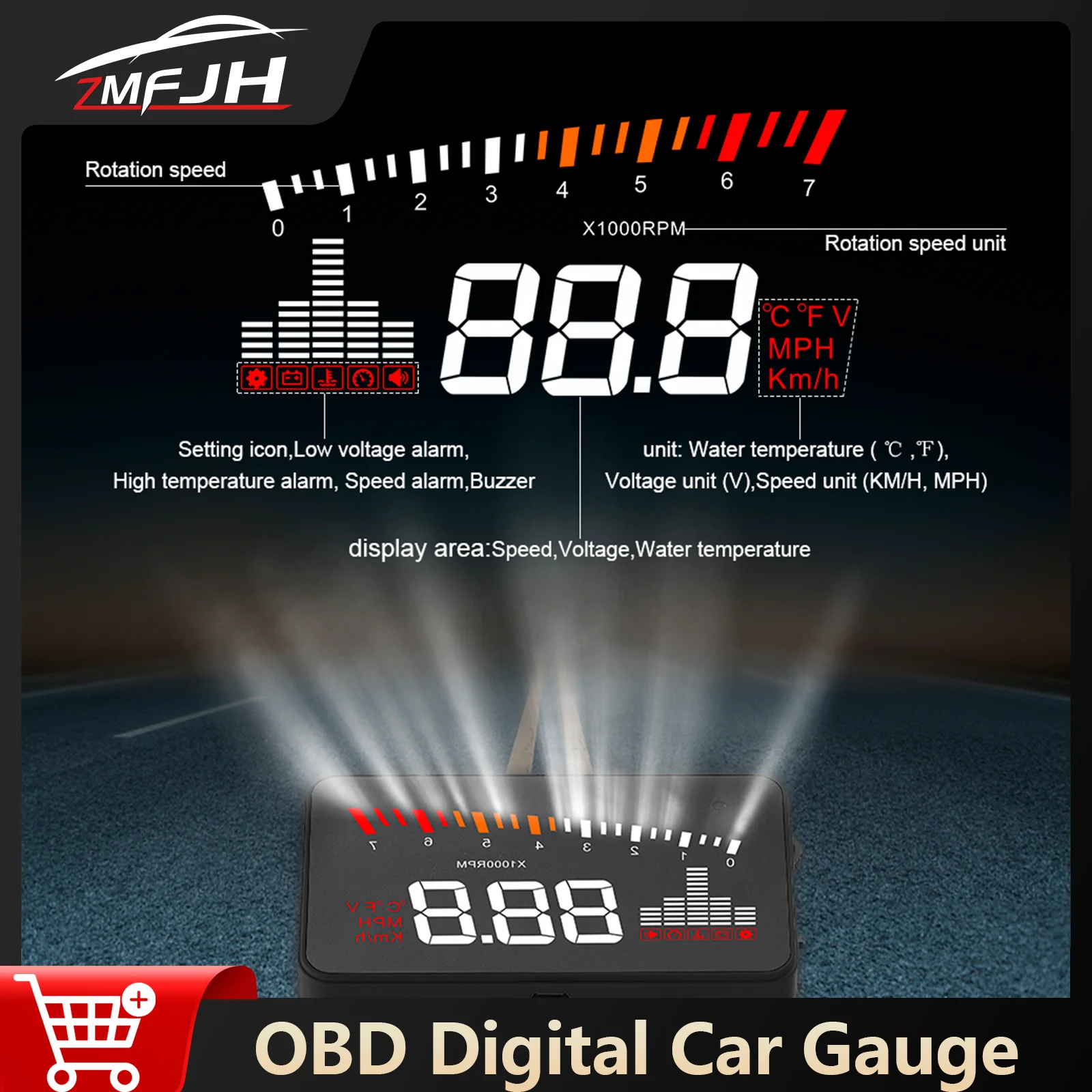 

X5 Car OBD2 Speedometer OBD Smart Head Up Display RPM Water Temp Voltage On Board Computer Windshield Projector Car Accessories