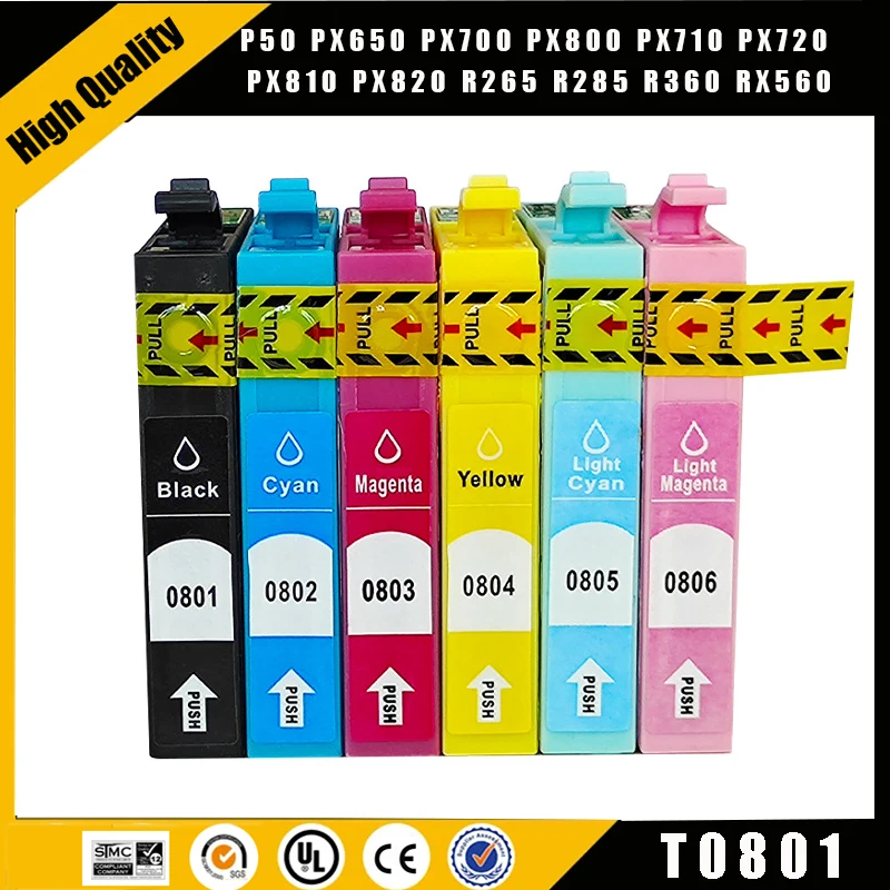 einkshop 1 Sets T0801 - T0806 Ink Cartridge For Epson P50 PX650 PX700 PX800 PX710 PX720 PX810 PX820 R265 R285 R360 RX560 RX585