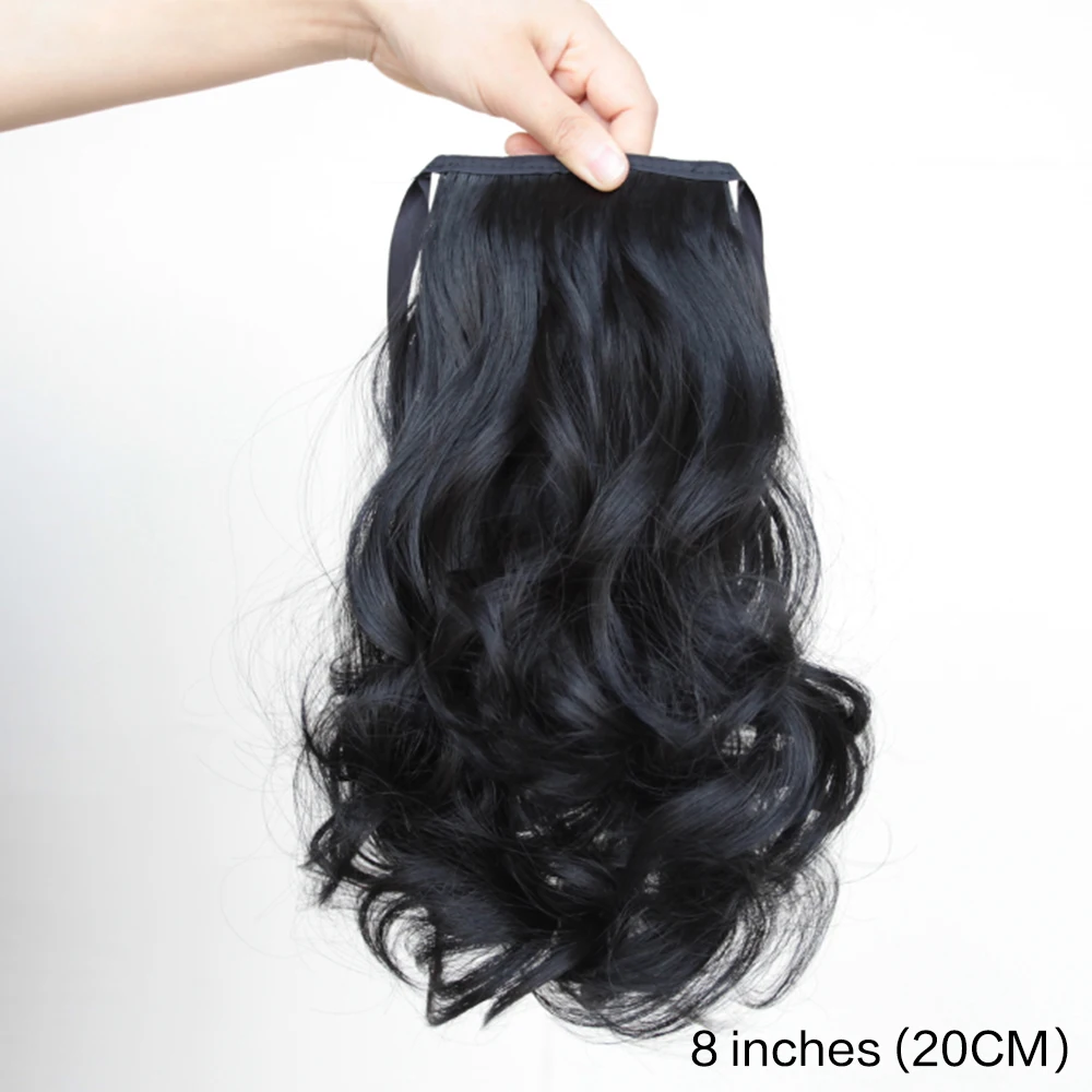 Extensiones de cola de caballo onduladas y rizadas con lazo de pelo envuelto alrededor, Clip sintético en extensiones de cabello, accesorios para el