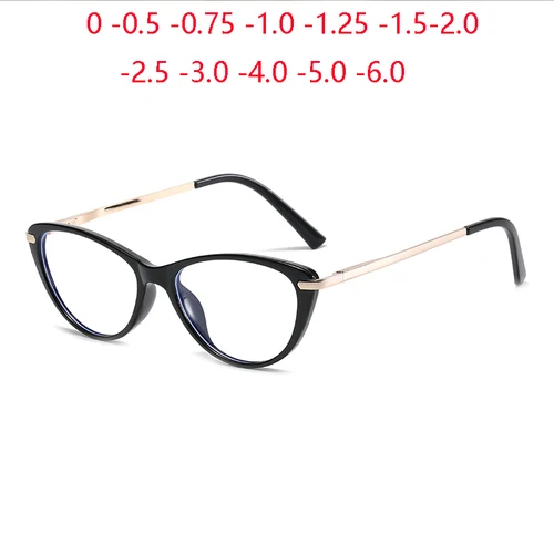 Gafas graduadas de Ojos de gato con bloqueo de luz azul, montura pequeña, gafas de visión corta para estudiantes, 0-0,5-0,75 To -4