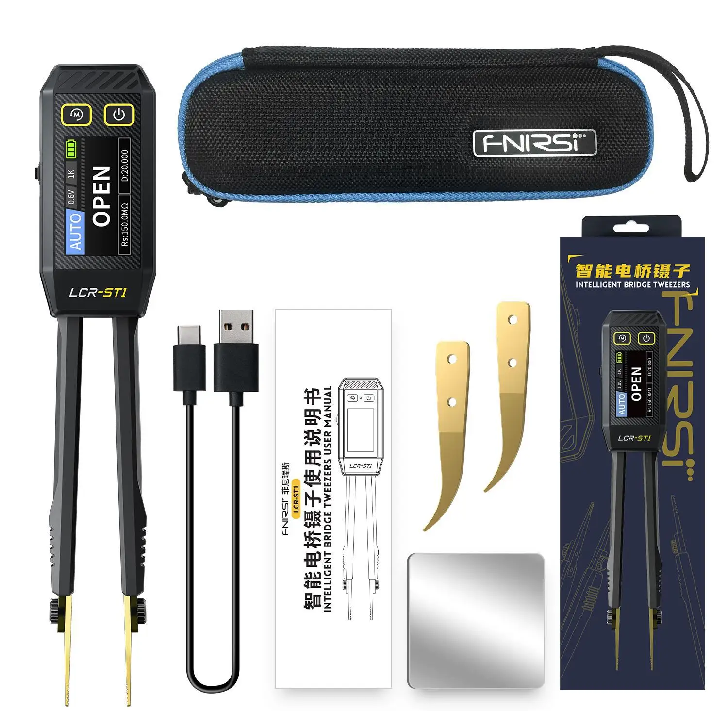 FNIRSI LCR-ST1 Intelligent Digital Bridge Tweezer Resistance Sense Capacitance Component Testing LCR Measuring Instrument