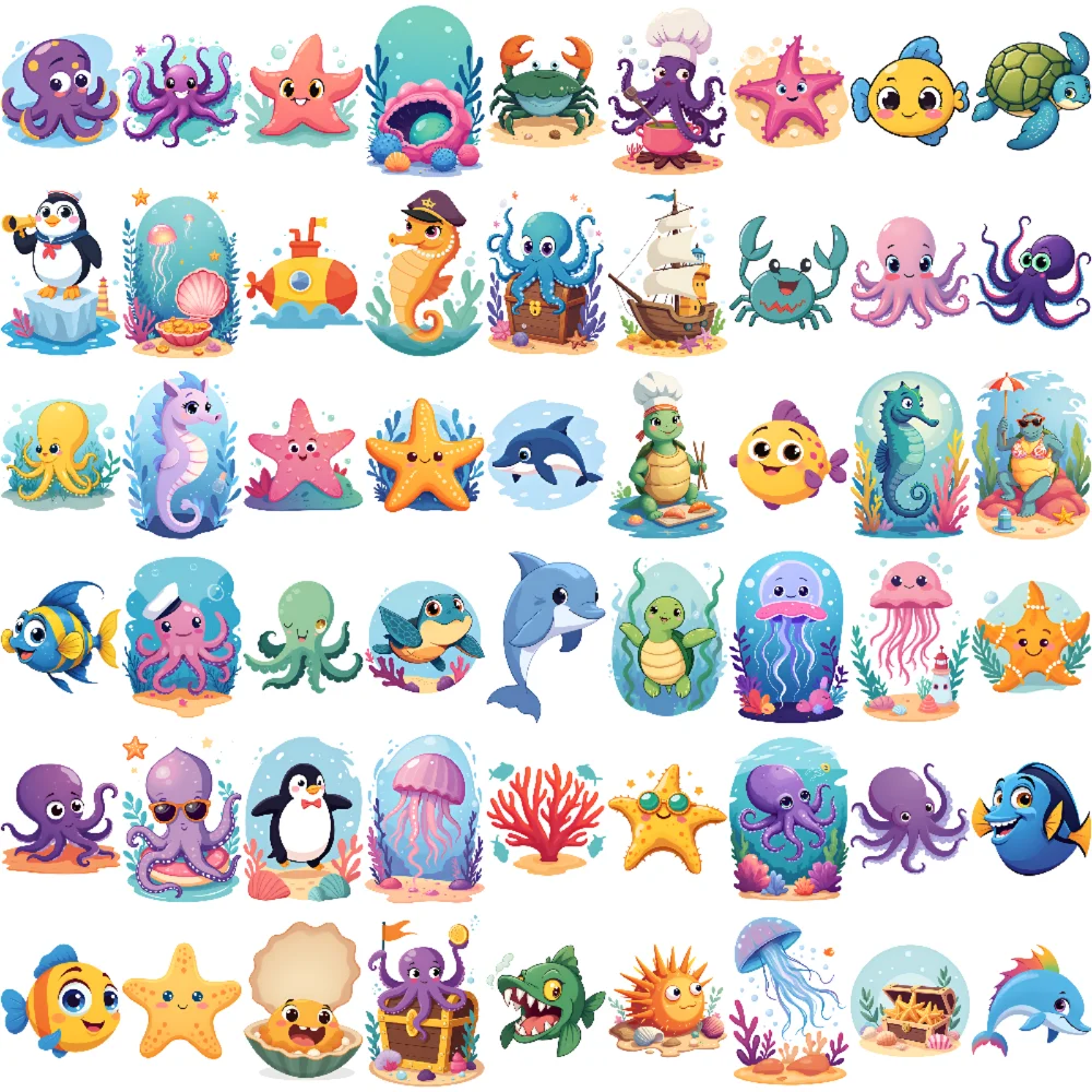 54 Uds tatuaje temporal estrella de mar dibujos animados cangrejo pulpo impermeable pegatinas corporales de larga duración pingüino para niños mejillas