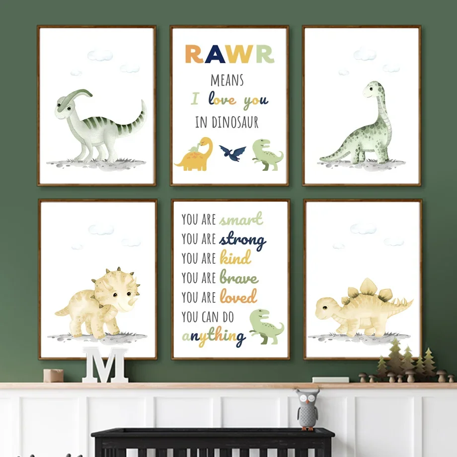 

Cartoon Dinosaur Boho Bundle Triceratops Dino Baby Poster Nursery Canvas Painting Wall Art Print Picture Kids Boy Playroom Decor