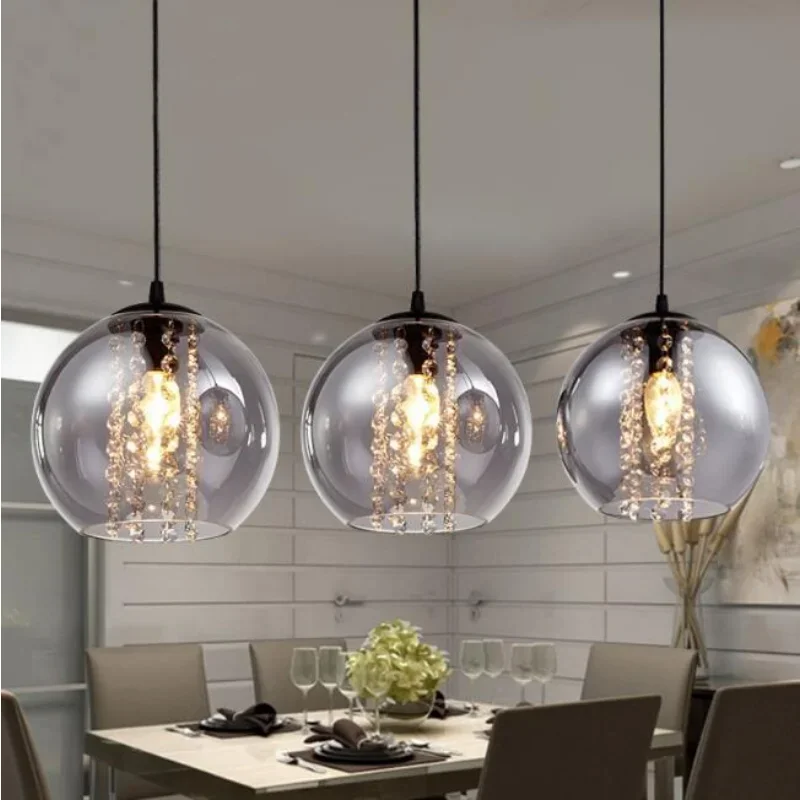 Modern bried dia 20cm amber glass ball pendant light fixture fashion DIY home deco living room crystal E14 LED bulb pendant lamp