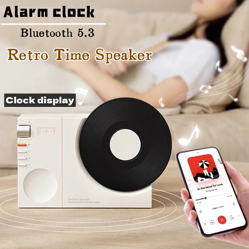 

Mini Retro Bluetooth5.3 Speaker Wireless Hifi Sound Soundbar Vintage MP3 Music Box with Clock Display Support TF Card AUX Play