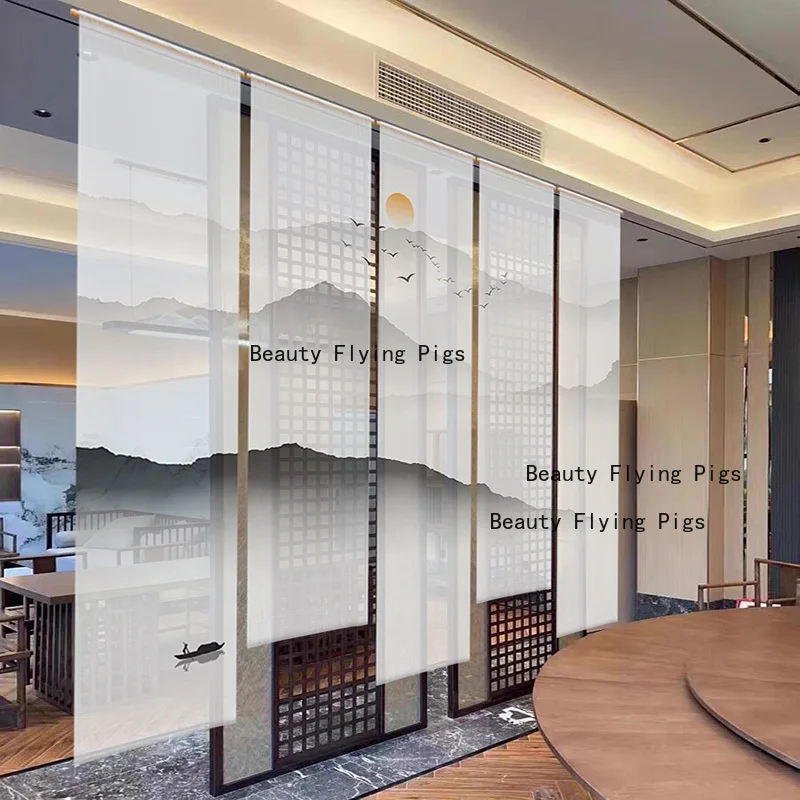 Chinese Ink Landscape Painting Hanging Cloth Wall Background Cloth Home Decoration Semi Transparent Gauze Curtain Partition