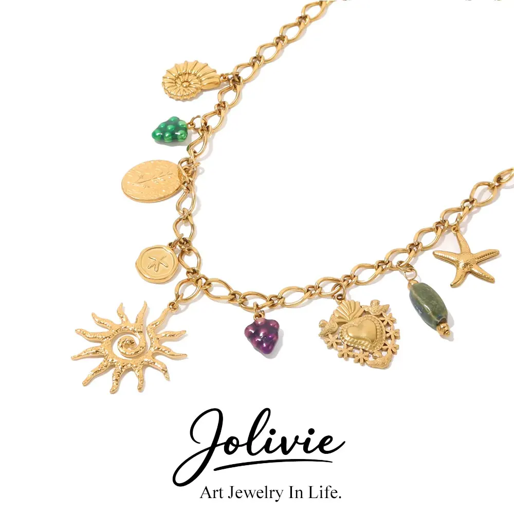 Jolivie Trendy Y2K Style Stainless Steel Sun Pendant Necklace Gold-plated Fashion Necklaces Daily Match Jewelry Accessories Gift