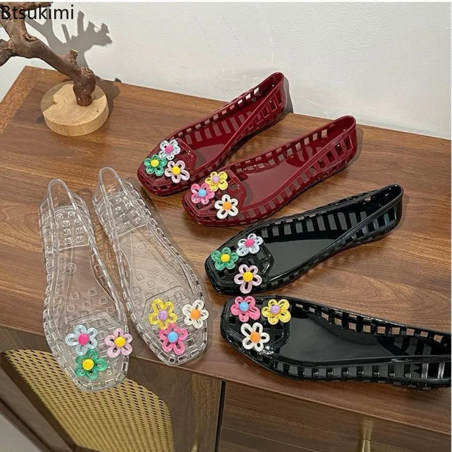 New Summer Kawaii Dopamine Shoes Fashion Detachable Flower Accessories Jelly Sandals Hollow Design DIY Shoe Jewelry Ballet Shoes