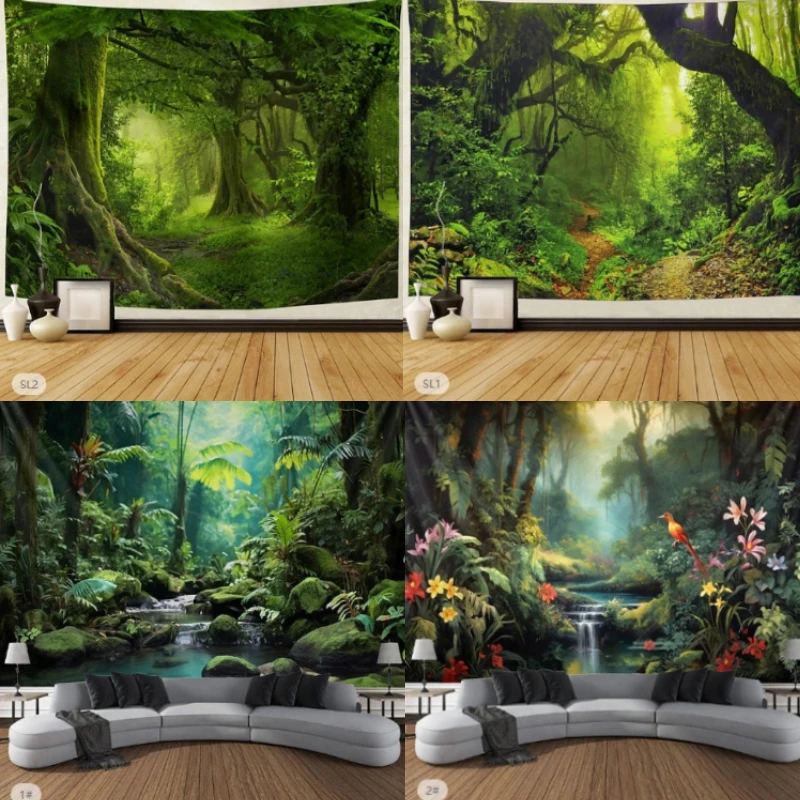 Rainforest Landscape Tapestry Mural Art Tapestry Mural Decoration Photography Background Blanket Bedroom Living Room Decoration