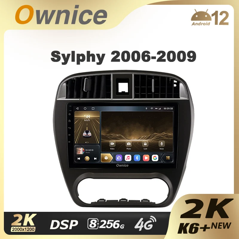 Ownice K6+ 2K for Nissan Sylphy 2006 - 2009 8G Ram 256G Rom Android 12 Car Radio Setero Auto Audio 360 Panorama Optical 5G Wifi