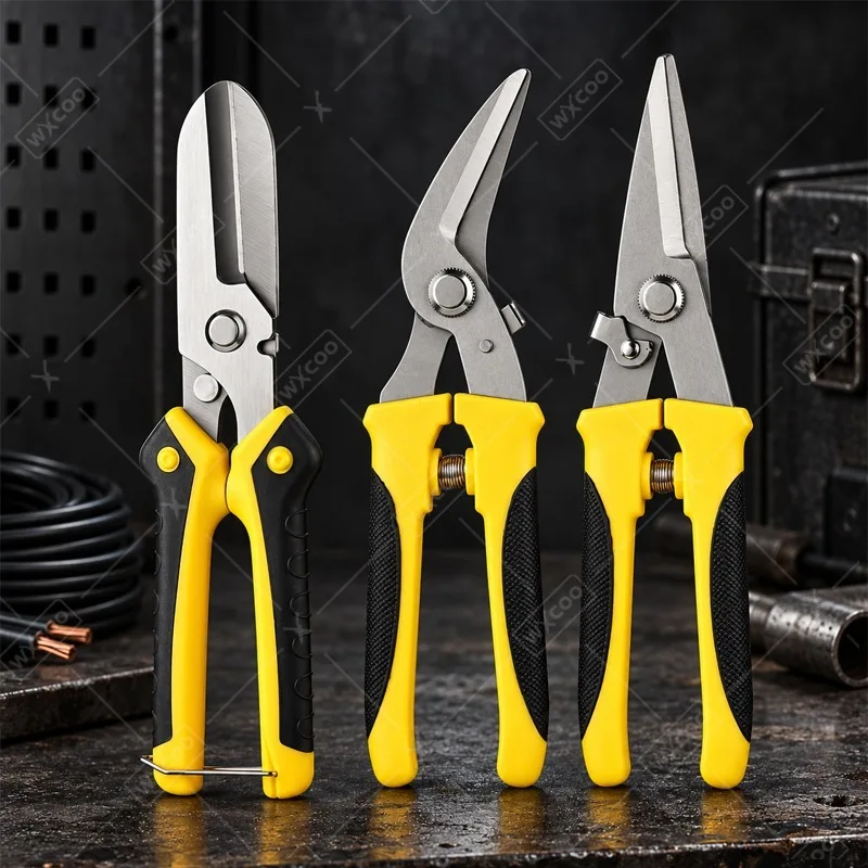 WXCOO Multi-purpose Iron Shears Stainless Steel Industrial Scissor for Cut Wire Slot Iron Wire Durable Light Large Scissors