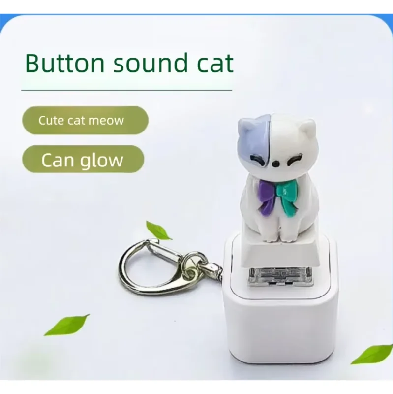 2026 Funny Sound Light Up Button Keychain Cute Cat Prank Toy Stress Relief Decompression Pendant Gift