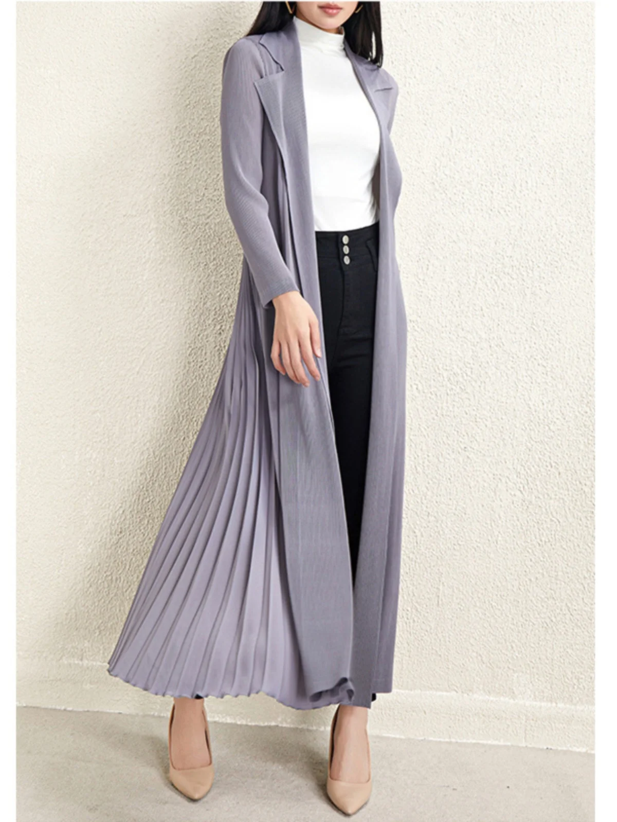 Manteau Long Jaet coupe-vent vêtements d'extérieur Ele plié Sle trajet mince fibre de Polyester Long Sve col de costume printemps 2025