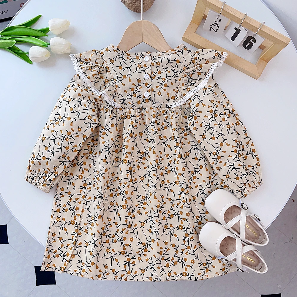 Autumn Promotion: Casual Countryside Style Lapel Long Sleeved Floral Print Dress for Daily Wear