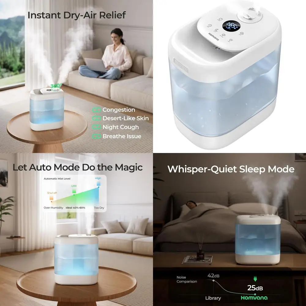 

Увлажнитель воздуха с верхним заливом воды, 5 л, для спальни, растений, детей, дома, с бесшумной работой до 40 часов и диффузором для эфирных масел