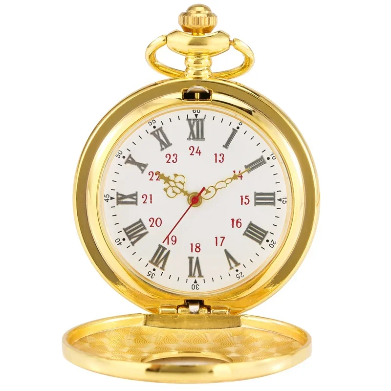 Luxuriöse goldene Taschenuhr mit geschnitztem römischen Ziffern, ausgehöhlter Zeitmesser für Männer und Frauen, Quarzwerk, Uhr, Pullover-Kette