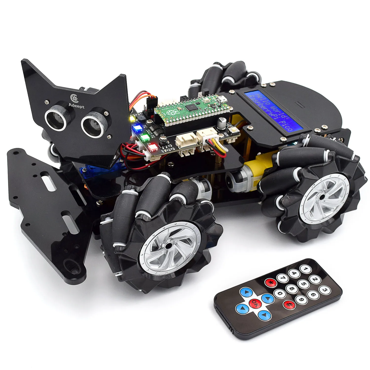 Adeept 4WD Omnidirectional Mecanum Wheel Robot Car Kit for Raspberry Pi Pico DIY STEM Remote Control Educational Robot Kit