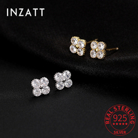 INZATT Real 925 Sterling Silver Zircon Clover Stud Earrings For Women Cute Fine Jewelry Minimalist Accessories