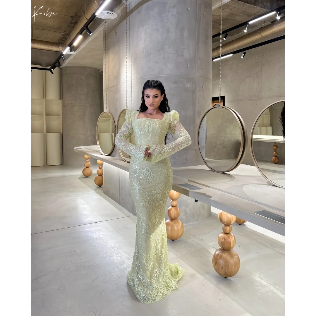 

Kobe Индивидуальные желтые квадратные воротники с подплечниками, платья для выпускного вечера, вечерние платья русалки, вечерние платья со слегка расклешенными рукавами