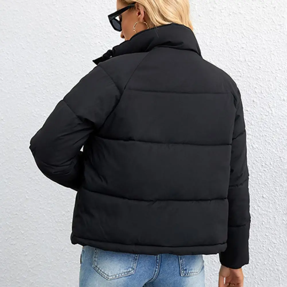Women Jacket with Zippered Pockets Turn-down Collar Thickened Padding for Windproof Coat