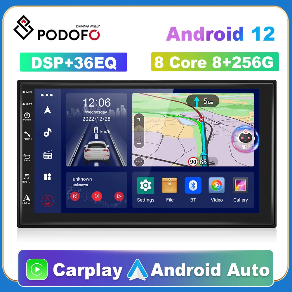 Podofo Car Radio GPS 2 din Android 12 7