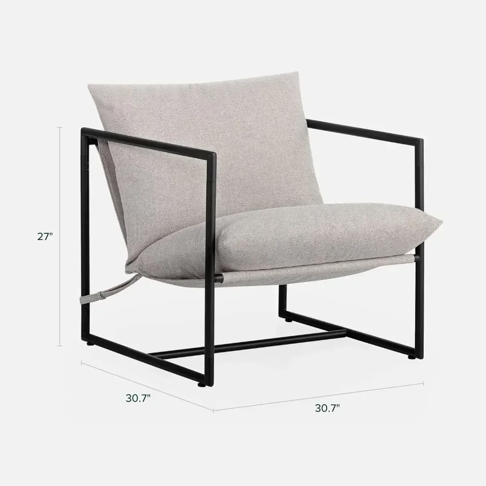 Sling Accent Chair / Metal Framed Armchair with Shredded Foam Cushioning, Oatmeal Chairs Living Room  Furniture