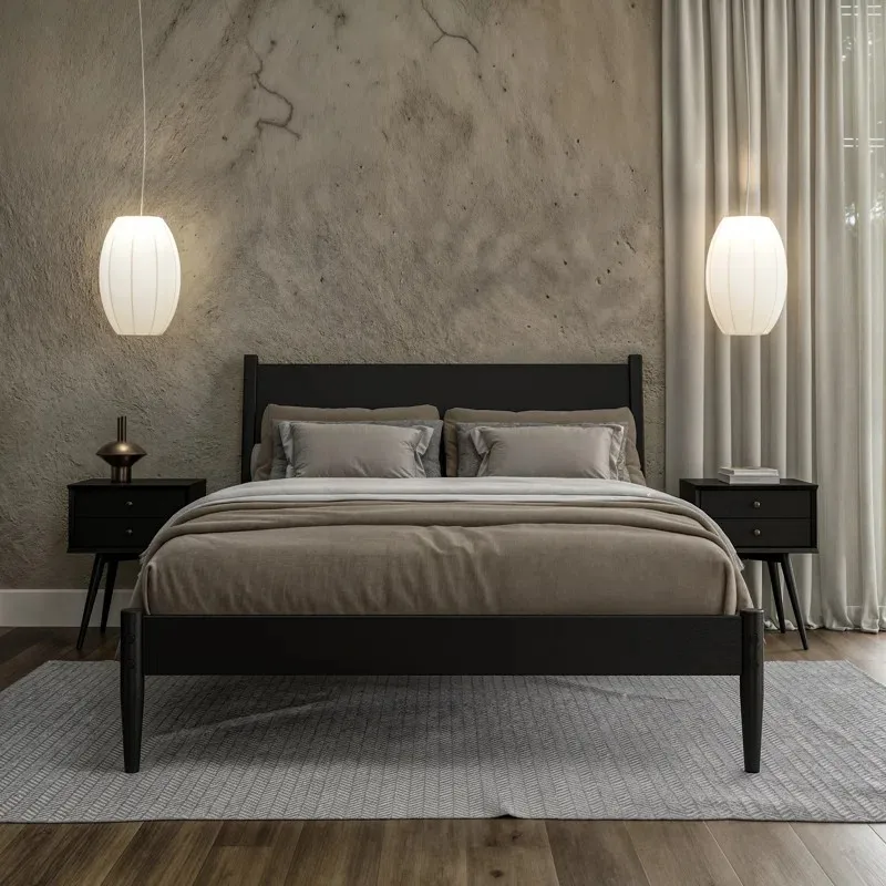 

Luxury high quality mid-century design bed interior bedroom furniture solid wood bed
