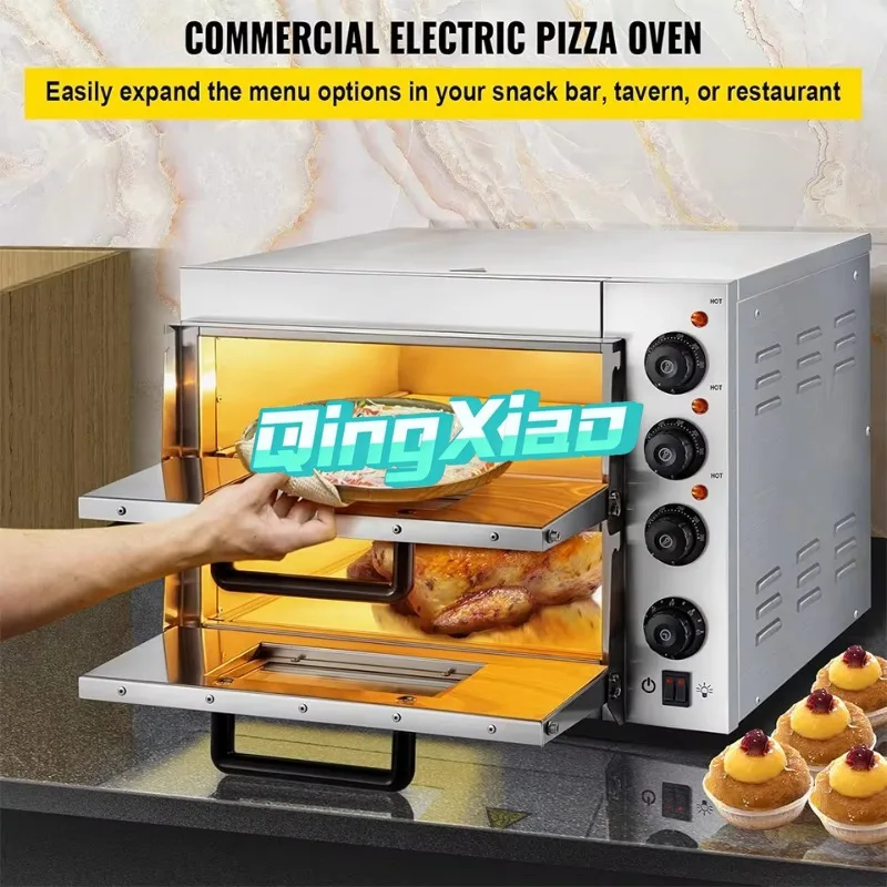 14 Inch Double  Deck Commercial Electric Pizza  Oven 220V 110V Stainless Steel With Stone Shelf Multipurpose For Restaurant Cafe