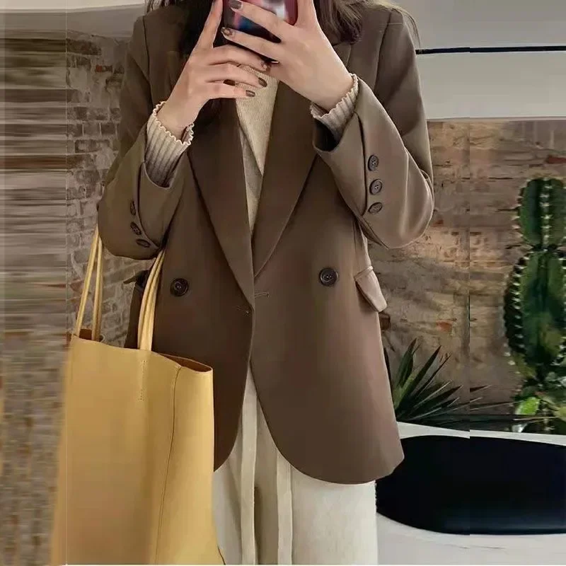 UNXX Women's Autumn Vintage Casual Short Blazer Suit Coats Commuting Solid Color Loose Single-breasted Blazer Collar Coat Women