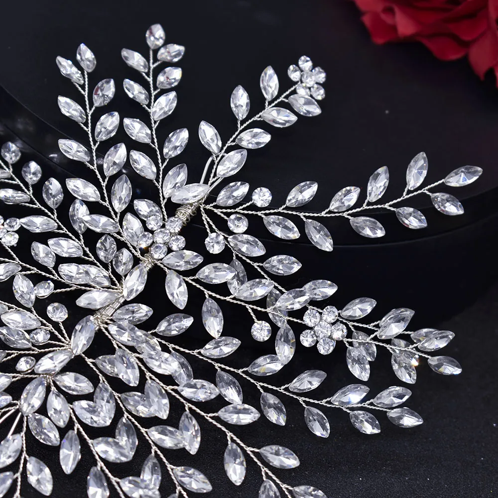 A422 Silber Braut Haarteil Shinny Hochzeit Stirnbänder Tiaras Handgemachte Hochzeit Haarschmuck Kopfschmuck Braut Kopfbedeckung