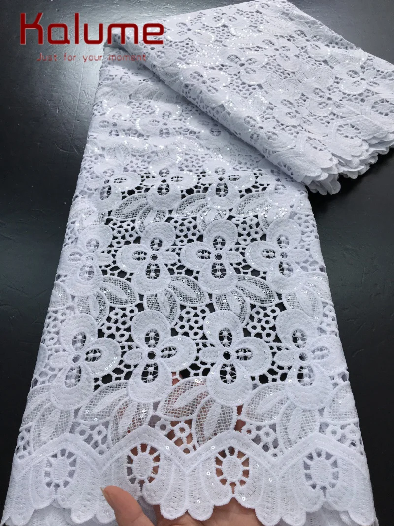 Pure White Latest Nigerian Water Souble Lace Fabric High Quality African Guipure Cord Lace Fabric For Women Wedding Dress F4483