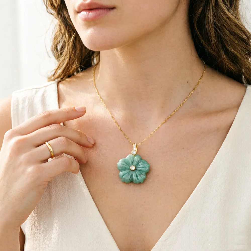 1 Flower Shape Natural Stone Zircon Beads Pendant Amethyst Rose Quartz Crystal Charms for DIY Bracelet Necklace Jewelry Making