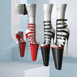 Red Shiny Leather Hollow Belts Sandals Platform Stiletto High Heel Pole Dance Fashion Sexy Women Shoes 2025 Party Para Mujere