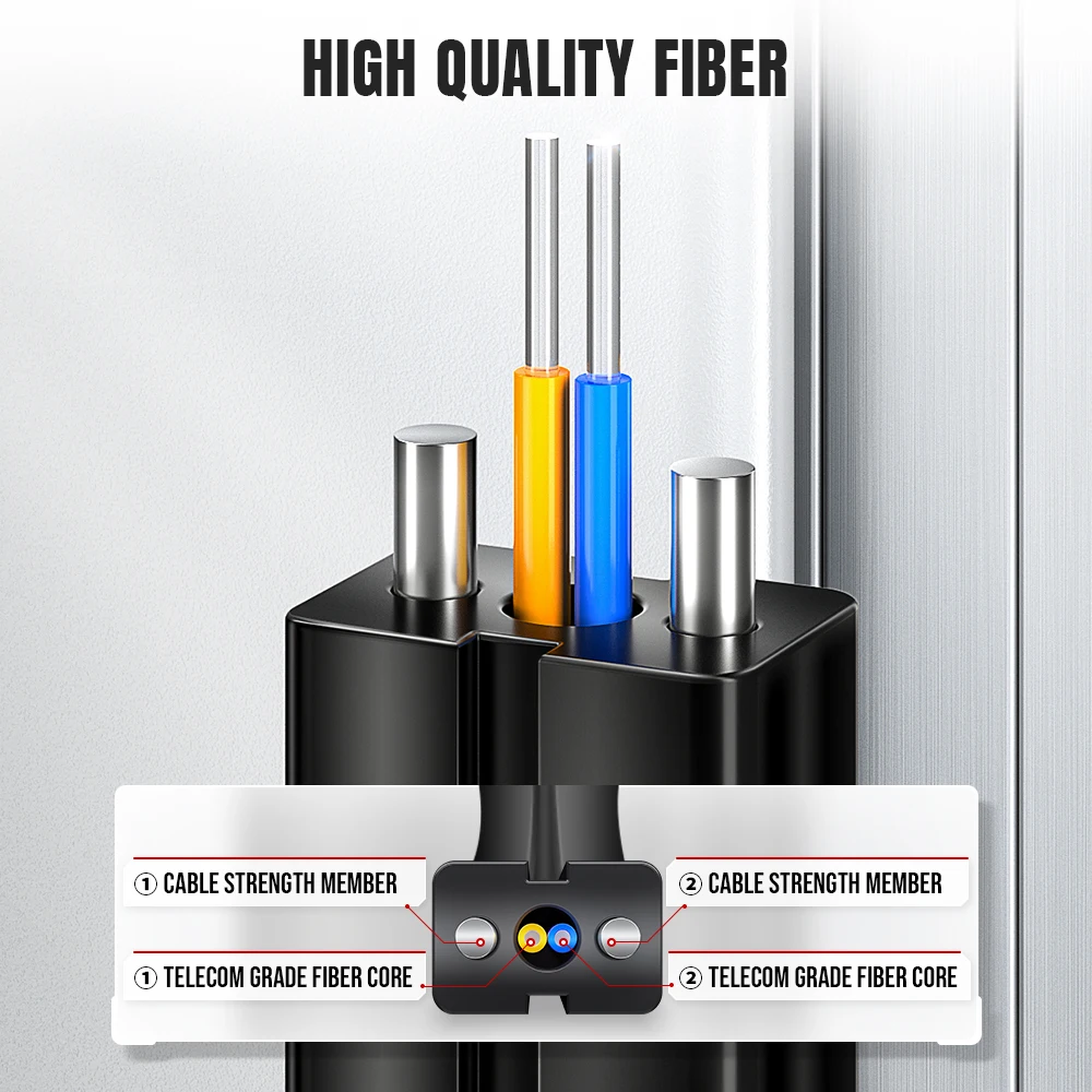 AMPCOM  Pre-terminated Fiber Optic Cable SC-SC Simplex and Duplex, Single Mode FTTH Indoor Drop Cable, 2 Steel Strength Member