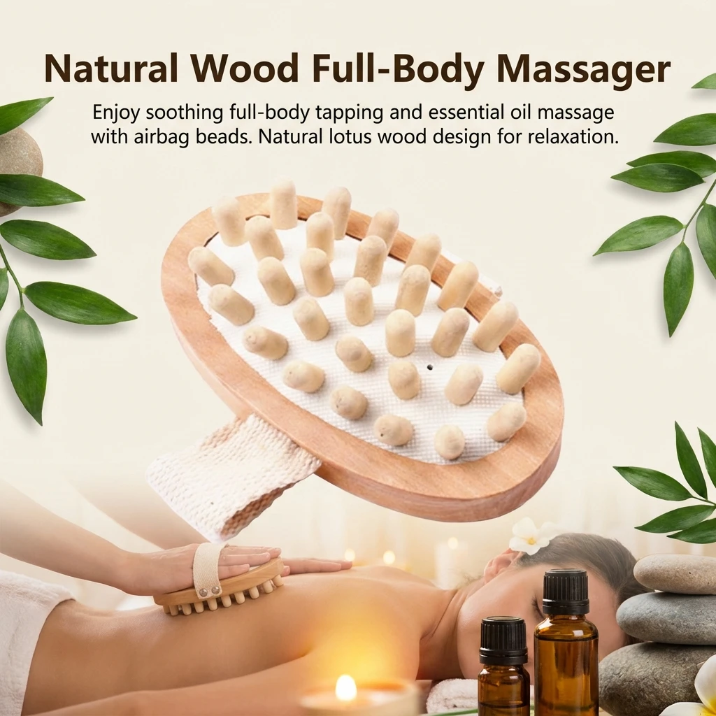 Wooden Massager with Air Cushion and Essential Oil Beads for Full Body Percussion Therapy Muscle Relaxation Home Office Use