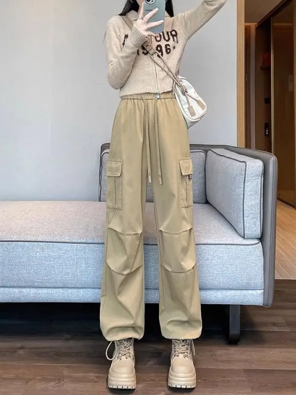 

Женские летние легкие дышащие свободные прямые брюки в японском ретро-стиле с высокой талией