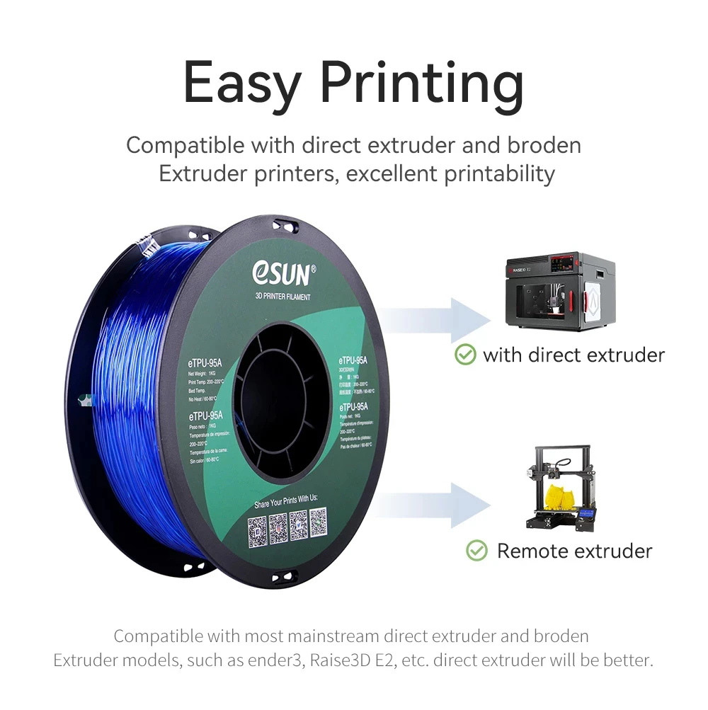 Filamento TPU flessibile eSUN 1.75mm, filamento stampante 3D TPU 95A 1KG bobina da 2.2 libbre materiale di stampa 3D per stampanti 3D TPU 95A