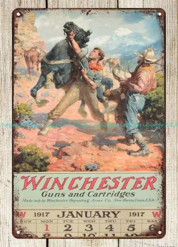 WINCHESTER 1922 CALENDAR bear hunting rifle metal tin sign home decor sale