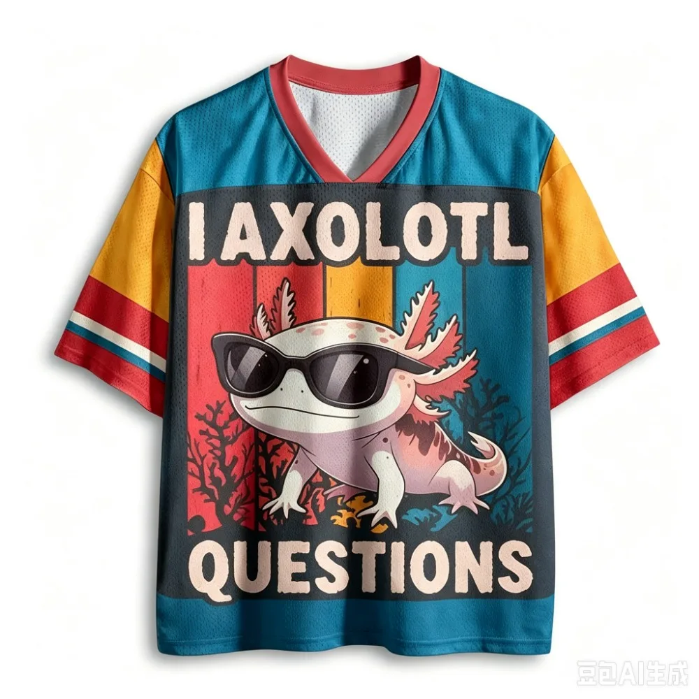 Fun Axolotl 3D Printed Men Women T-Shirt  V-neck Fashionable Casual American StyleBreathable Moisture-Wick Exercise Parent-Child