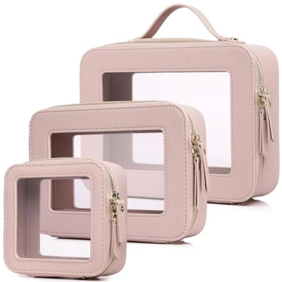 

Clear Makeup Bag Waterproof Travel Case for Cosmetics and Toiletries Women's Purse Organizer and Clear Car Bag with Zipper L+M+