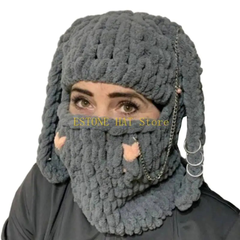 49MF Elastic Balaclava Cap Warm Scarf Beanie Hat For Women Men Windproof Knit Hat