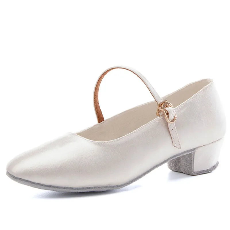 Chaussures de danse en Satin à bout fermé pour filles et femmes, chaussures de danse moderne pour salle de bal, valse, Tango