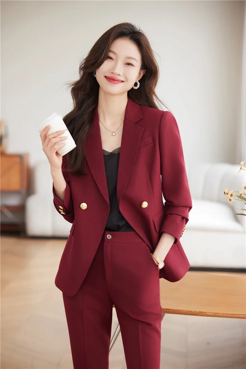 

2024 Newest Women Business Suits Female Pantsuits Professional Office Work Wear with Pants and Jackets Coat OL Trousers Set