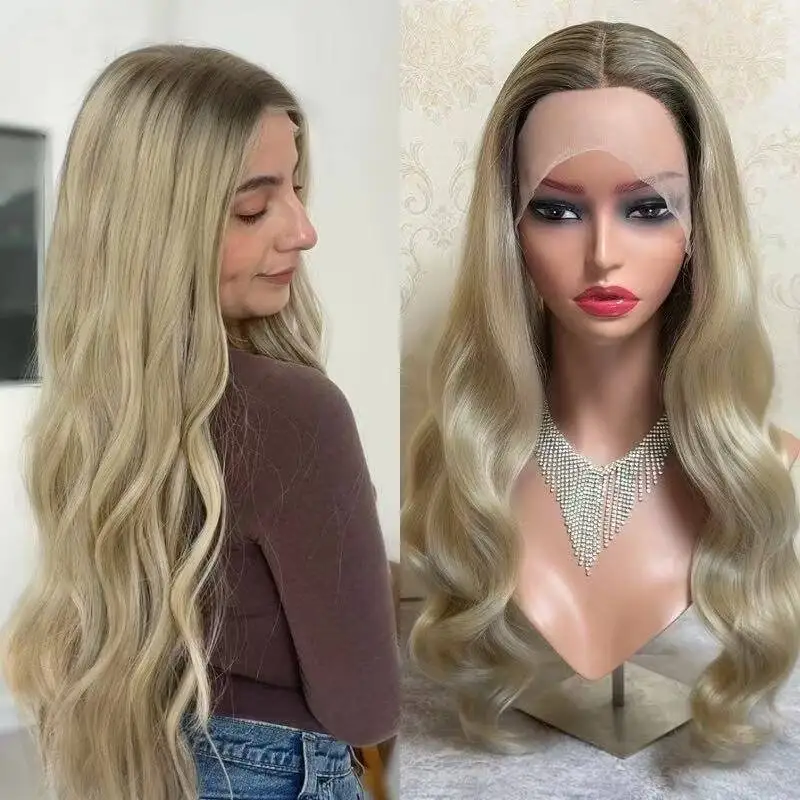 

Ombre Light Golden Blonde Synthetic HD Lace Front Wig Invisible Transparent Lace Wig Female Realistic Look Natural Hairline Hair
