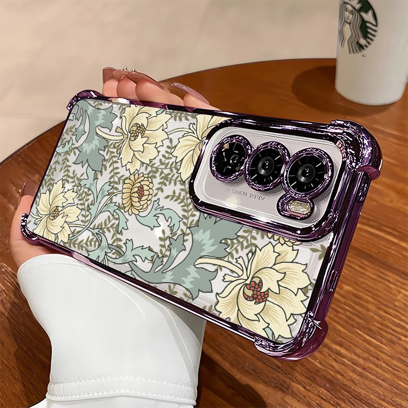 

Plating Silicone Phone Case For OPPO Reno 11 Pro 12F 11F 13 FS 13F 13 12 Luxury Shockproof Floral Painting Soft TPU Cover